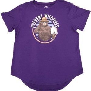 SMOKEY THE BEAR PREVENT WILDFIRES WOMEN TEE Size XS Vibrant Purple Shirt
